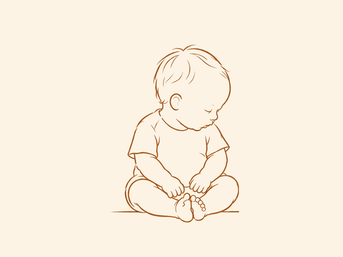 Line drawing of Jesse sitting, looking down